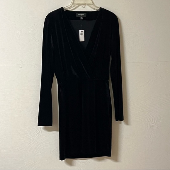 Banana Republic Black Velvet Faux Wrap Mini Dress Size Small - Picture 3 of 9